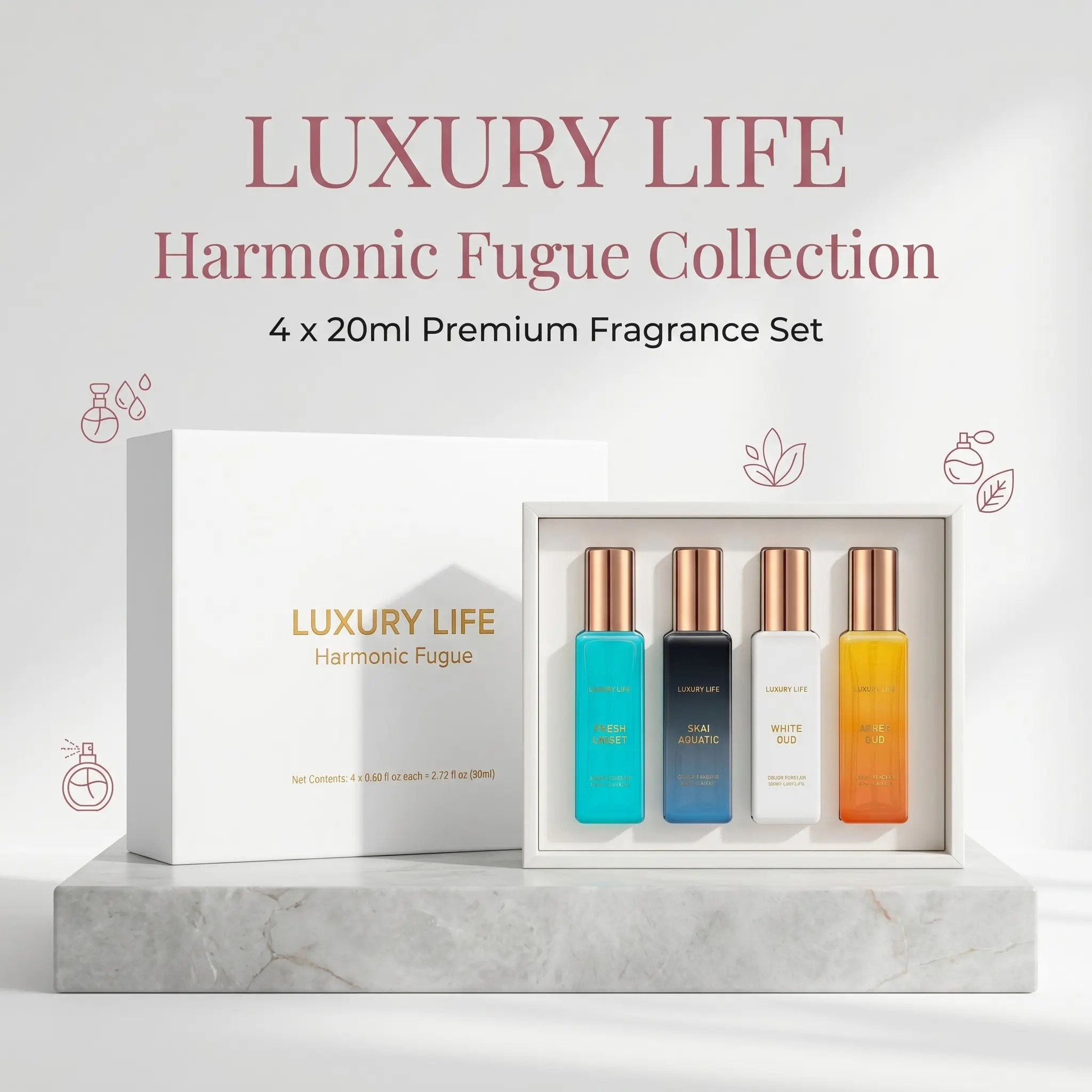 4x20ml Sweet Vanilla Perfume Set for Women, Gourmand Fragrance Inspired by Marshmallow Oud, Long Lasting Travel Eau De Parfum, Layering Scent Gift, Carefully Picked Scents, Fragrance Gift Bundle