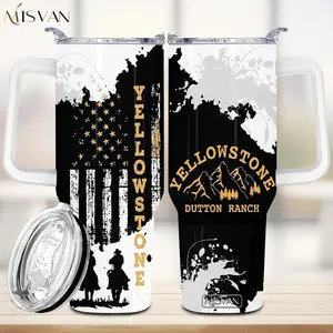 Yellowstone Farm Pattern Vacuum Flask, 1 Count Portable Large Capacity Insulated Water Bottle, Drinking Cup for Home Office School Outdoor, Drinkware