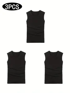 Men's Solid Color Tank Vest Tops 3-Pack, XS-Xl Sizes, Fashionable and Comfortable Underwear, Fitness Workout Vest, Gym Sports Sweatshirts, Daily Wear