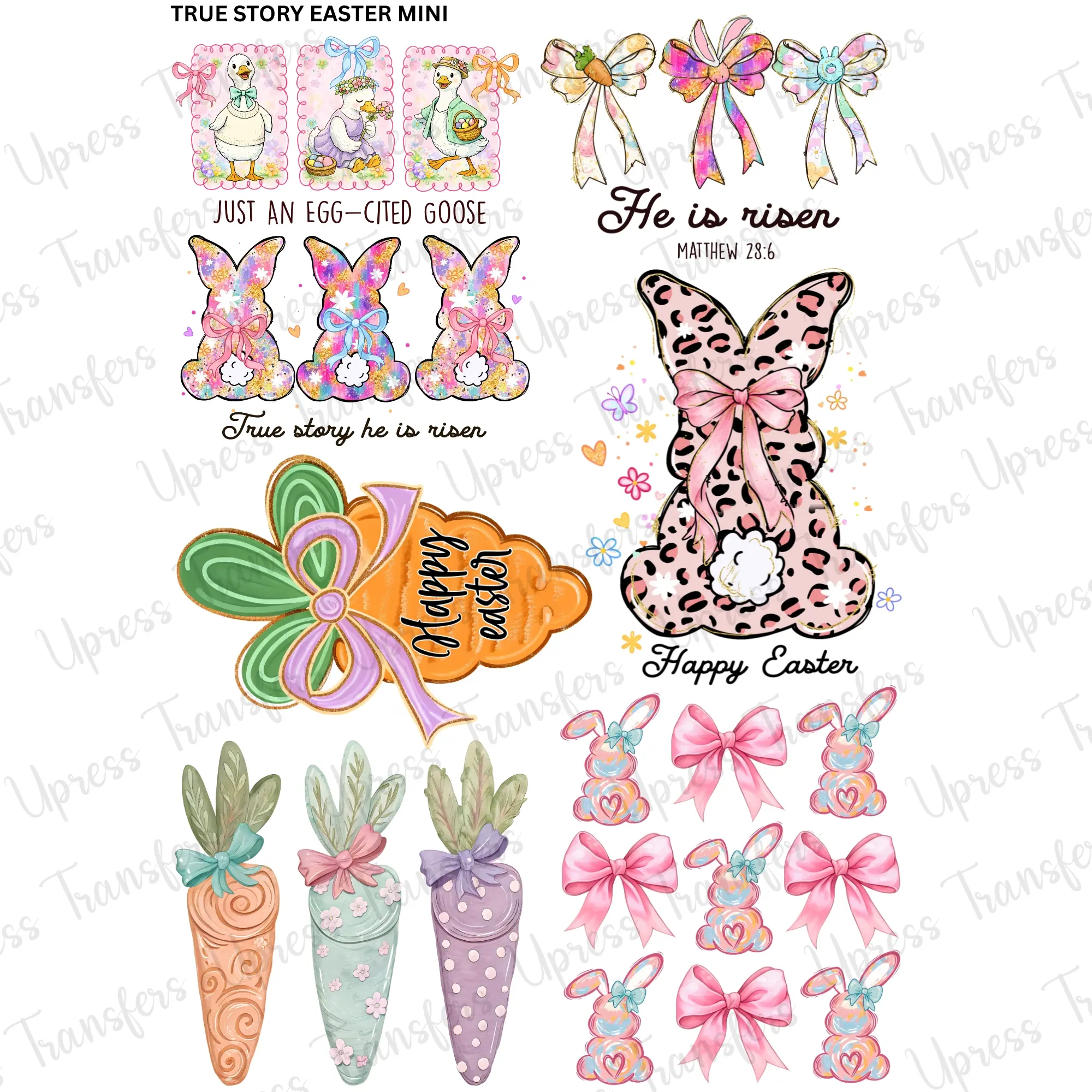 True Story Easter Mini DTF Transfer Gang Sheet 24.5" x 36" Direct To Film for DIY Enthusiasts Vibrant Custom Options Cozy Handmade Aesthetic Pink Green Christmas Design