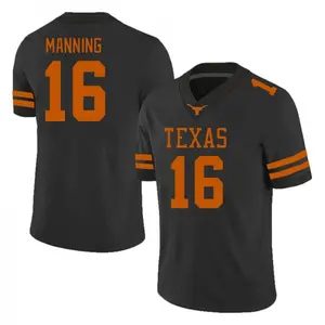 Black Football Jersey Manning #16 Unisex Casual Sporty V-Neck Shirt Orange Number Game Day Streetwear Look