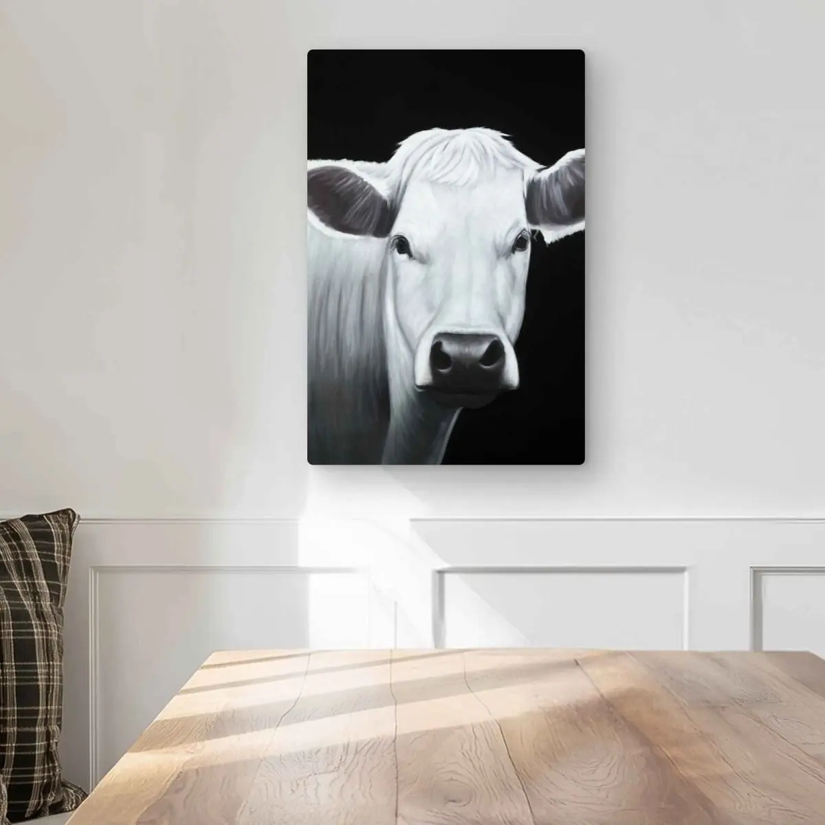 212 MAIN Modern Farmhouse Style Unframed Aluminum Art Print - 12x18 Vibrant White Cow Animal Print, Wear-Resistant Wall Decor, Home Supplies Art Wall Decoration
