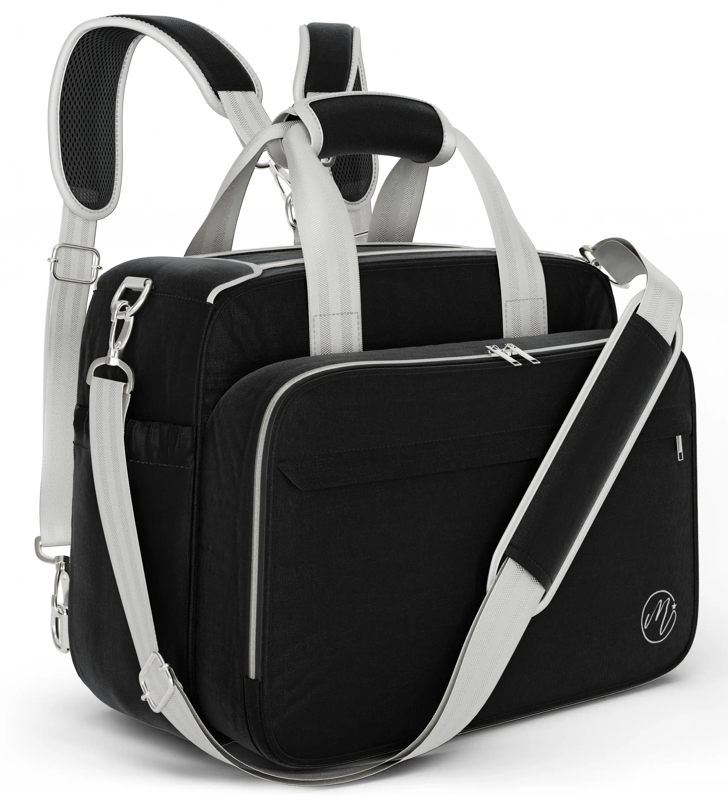 Mellories 4 in 1 Convertible Baby Diaper Bag - Converts from Tote to Backpack Stroller & Crossbody - Black Baby Travel Bag - Gift for Moms