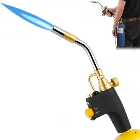 Brass Trigger Start Propane-MAPP Torch Head - Anti-Slip Handle Soldering Welding Accessory, Quick Start, Flame Lock, Adjustable Flame, Comfortable Grip, 2372°F High Temp, Stable Performance for Cooking, Barbecue, Brazing (Tank Not Included)