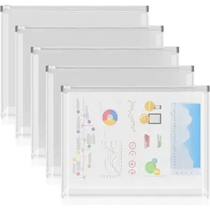 5PCS Plastic Envelopes, A4 Letter Size Poly Zip Envelopes File Folders, Translucent Expanding Document Wallet Pouch with Zipper for School and Office Supplies, 12.8 x 9.4 Inches, Clear