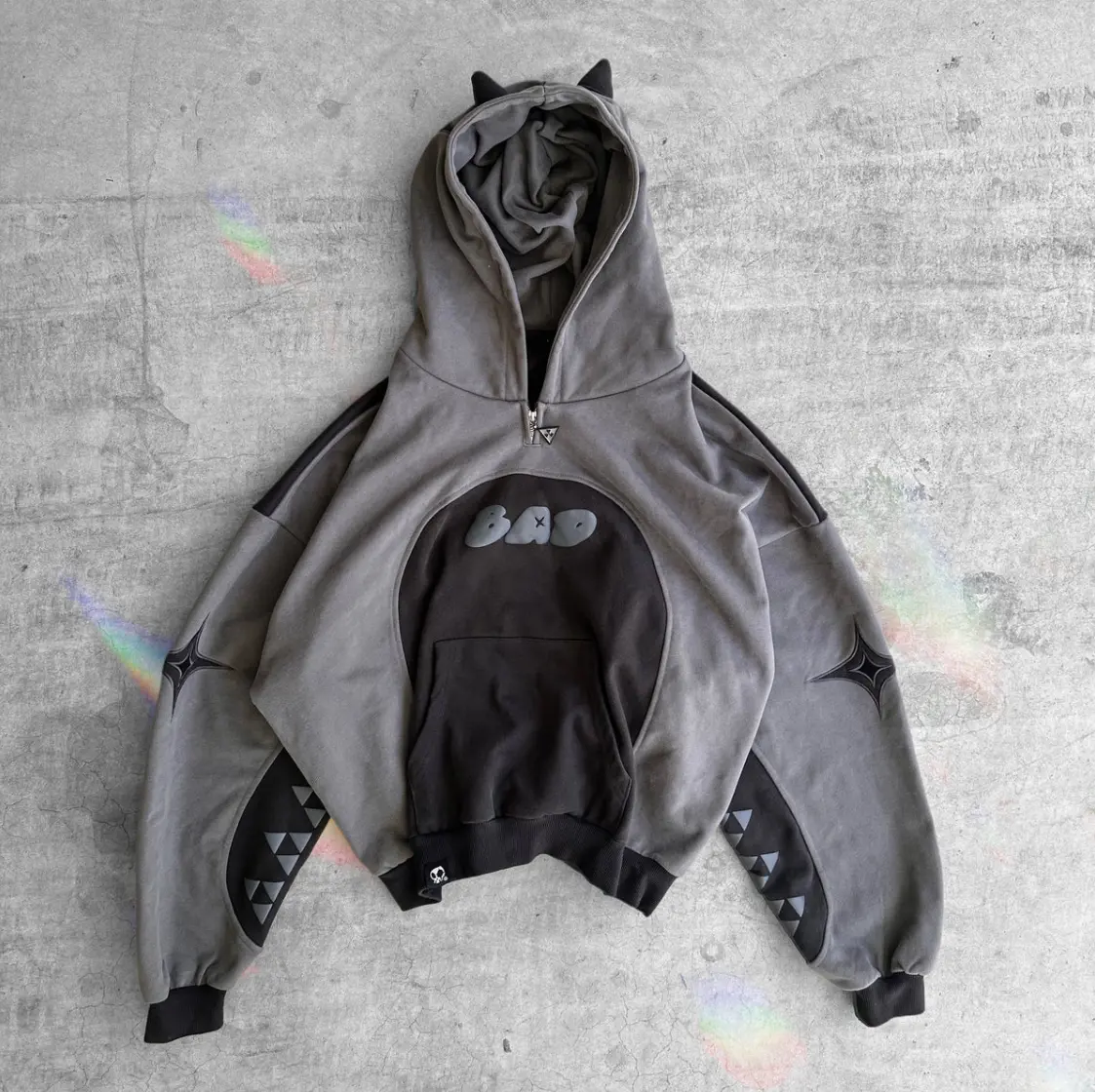 HOLLOW'S 'HAZMAT' DEMON HOODIE streetwear Menswear Silk Black Fabric