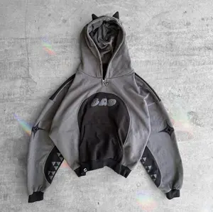 HOLLOW'S 'HAZMAT' DEMON HOODIE streetwear Menswear Silk Black Fabric