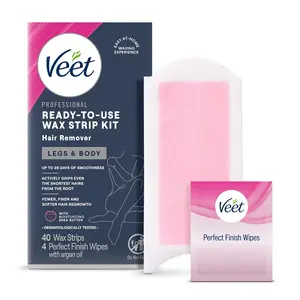 VEET Sugar Wax Strips For Women's Body Hair Removal, Bikini Hair Removal Kit, Pubic, Dermatologically Tested For Body & Intimate Areas, 40ct Wax Strips with Shea Butter & 4ct Wipes