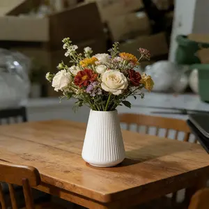 Vertical Stripe Ceramic Texture Matte Plant Pot, Nordic Style Living Room Decoration, Waterproof Easy Clean Office Cafe Decor, Home Decor