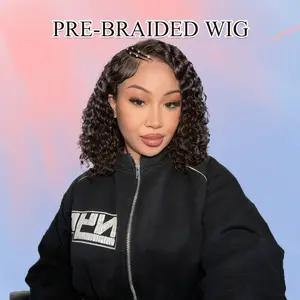[250% Density Pre-Braided ] Curved Moon Water Wave Handwoven Human Hair Wig 5x5 HD Transparent Lace Front Wig Pre-Bleached Knots Super breathable and not stuffy Pre-Plucked Hairline & Dome Cap | Glueless Human Hair Lace Frontal Wigs TikTok Summer Trend
