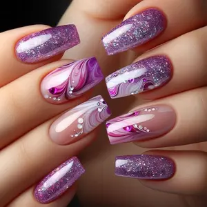 Flowing Sand French Nail Art Tips, Star Gradient Rhinestone Nail Stickers, Glossy Wearable Nails, Single Item Pack