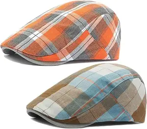 Pack of 2 Men's Newsboy Flat Cap Adjustable Plaid Ivy Gatsby Cabbie Driving Golf Hat Beret Suitable for Your Boyfriend, Husband, Dad, Brother on Birthday, Valentine's Day, Anniversary, Christmas Day, Thanksgiving Day etc