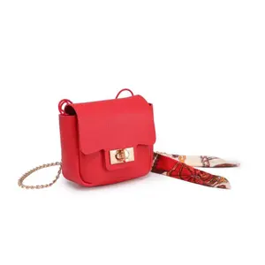 Cute Super Mini Bag - Bright & Colorful Crossbody with Gold-Tone Twist-Lock Closure & Decorative Scarf for Casual Outings