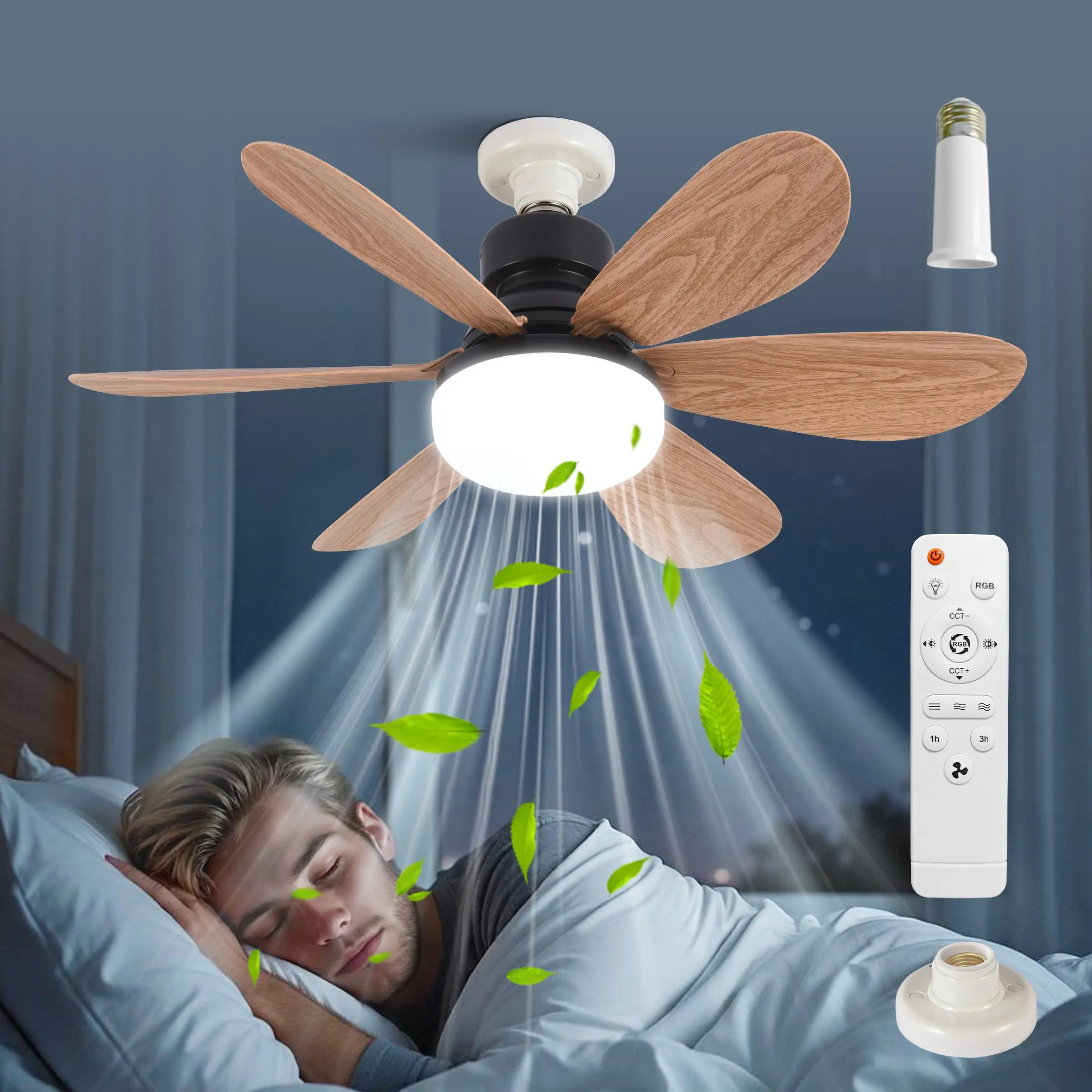 E27 Socket Ceiling Fan Light, 40W 3-speed Speed Belt Remote Control Fan Light, Dimmable Fan Light for Home Bedroom Kitchen Garage, Bedroom Lighting