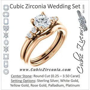 CZ Wedding Set, featuring The Karima engagement ring (Customizable Round Cut 5-stone style with Quad Bar-set Round Accents)