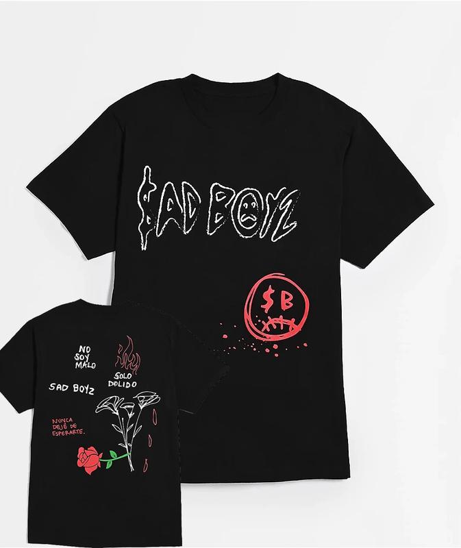 [MORE OPTIONS] Sad Boyz Junior H Black T-Shirt, Glitter Wings & Broken Heart Graphic Tee, Latin Trap Streetwear Unisex Shirt, Emotional Y2K Style, TikTok Trending