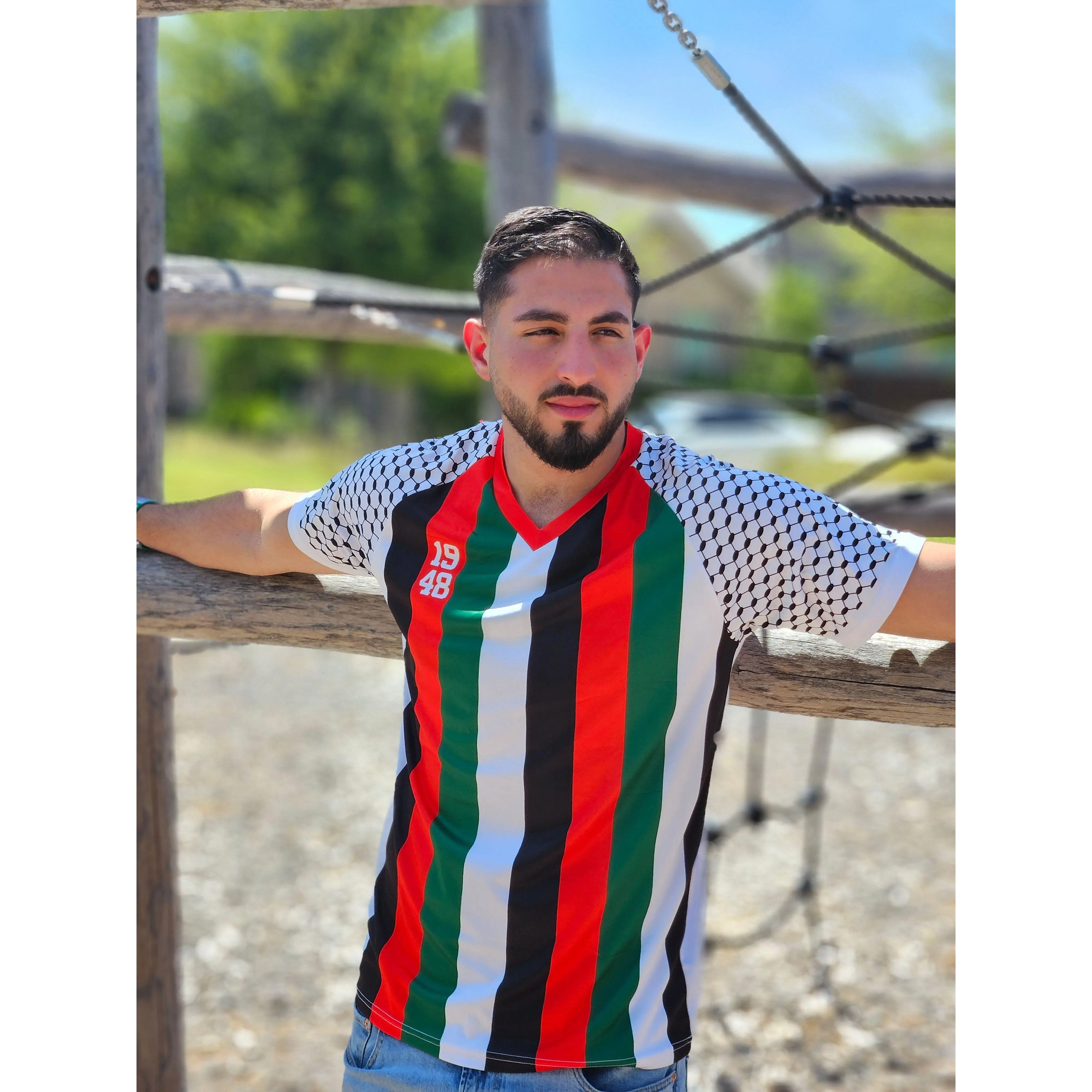 New Palestine Soccer Jersey Dri-Fit - 2 Styles keffiyeh Sleeves Embroidery