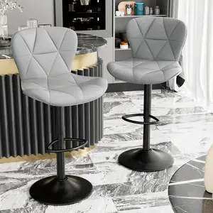 Adjustable Swivel Bar Stool in Gray–Faux Leather Upholstered Counter Height Chair with High Backrest, Footrest & Sturdy Metal Base for Kitchen Island, Café & Home Bar (300 LBS Capacity)