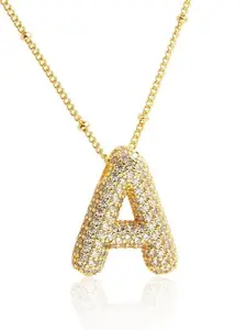 Women's Copper Zirconia Bubble Letter Pendant Necklace, Bling Necklace, Summer Jewelry Gift for Her, High-End Fashion Accessory