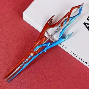 8.3inch 22cm Metal Katana Keychain Red Blue Steel Sabre Iron Sword Key Anime Cosplay Prop Accessories Steel Damascus Sword Ninja Knife Blade Safe Unsharpened Original Samurai Sabre Real Size Action Figure Japanese Katana Keychain Toy Gift Cool Keychains