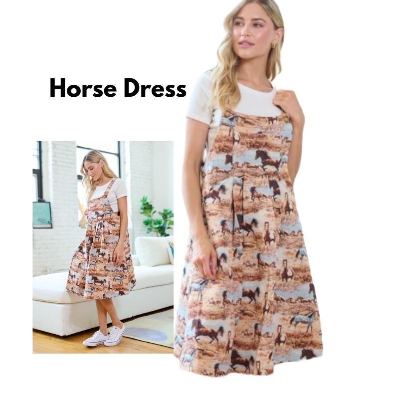 Wild West Women's Horse Dress - Stylish Overalls with Horse Print Design for Women