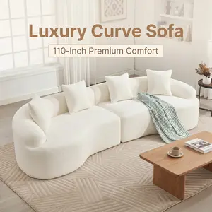 Luxury Curve Sofa 110'' U Shape Microfiber Sectional White High-Density Chenille Loveseat for Living Room Bedroom Apartment Lounge