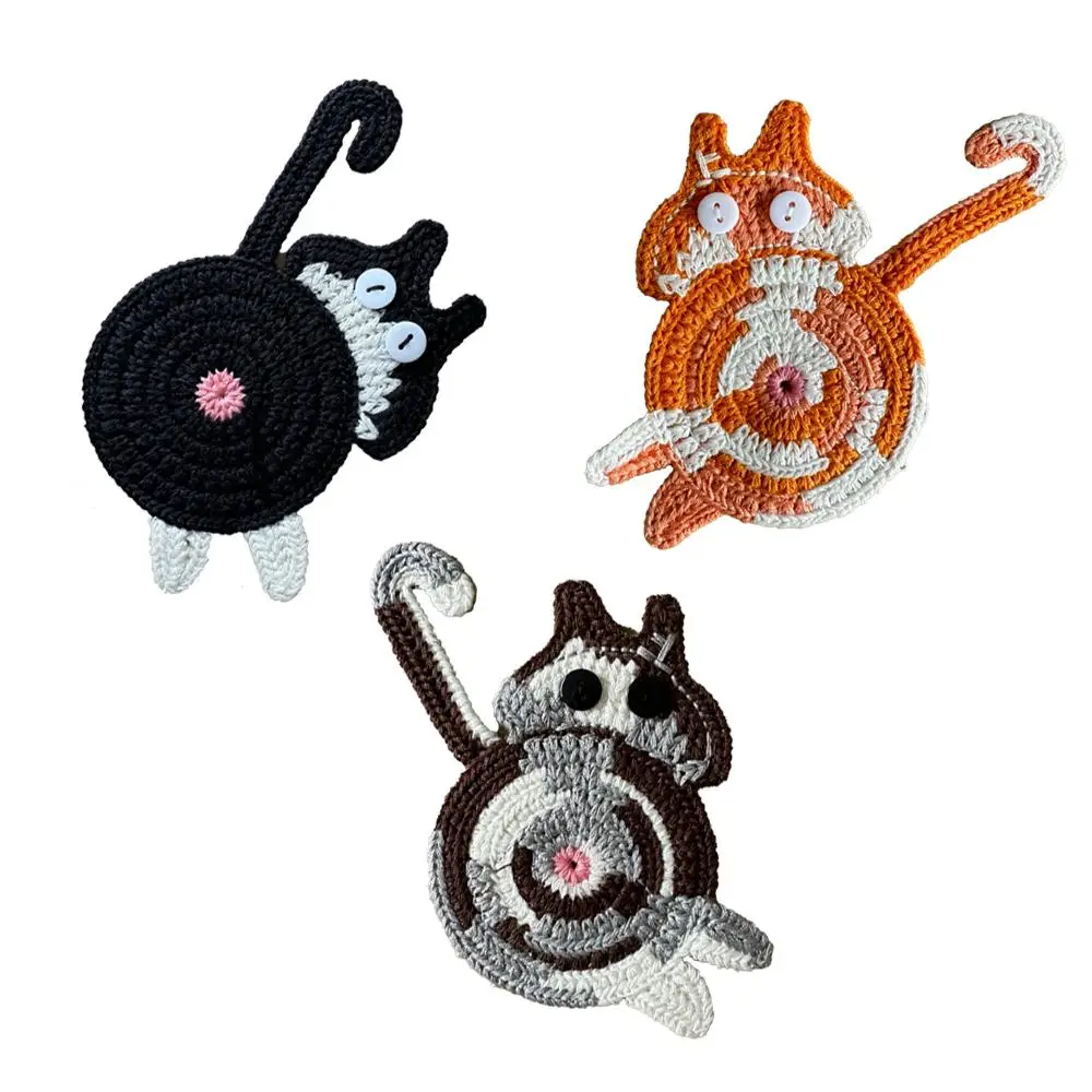 Cat Design Coaster, 3 Counts/set Cute Cat Design Coaster, Creative Coaster for Home Kitchen Dining Room, Suitable for Coffee Tea Cup, Gift for Cat Lov