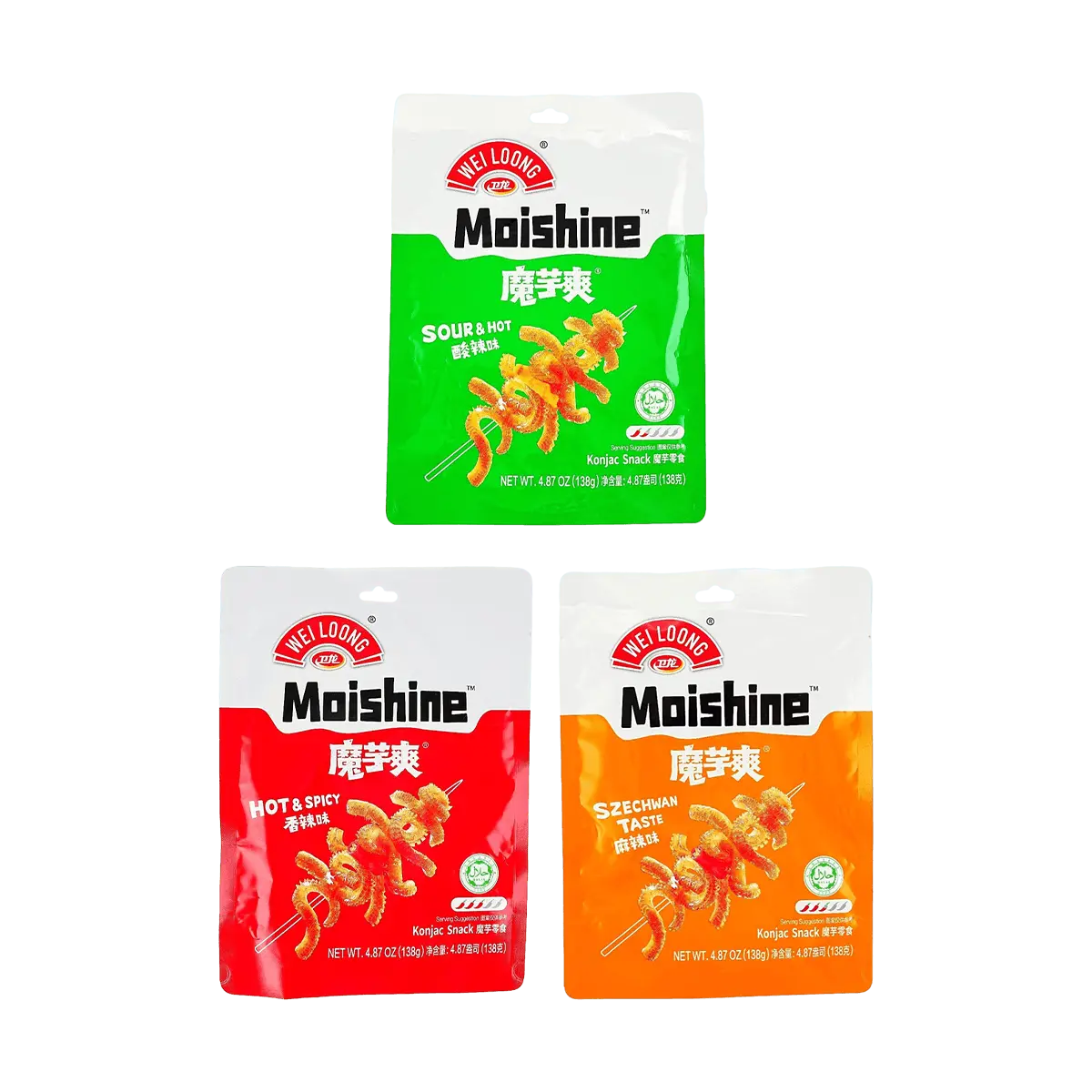 WEILONG Konjac Jelly Snacks Variety Pack - Spicy, Mala, and Sour & Spicy Flavors (3 Flavors x 138g) - Low Calorie, Low Fat, High Fiber Healthy Snack
