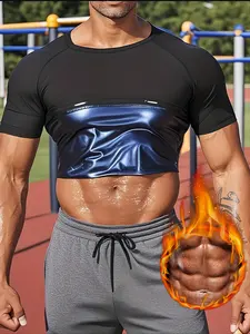 Men's Sauna Sweat Suit,Waist Trainer Compression Suit,Sweat-Enhancing Workout Top,Belly Girdles Waist Trainer Workout Gym Clothes Sweat Enhancer Short Sleeve