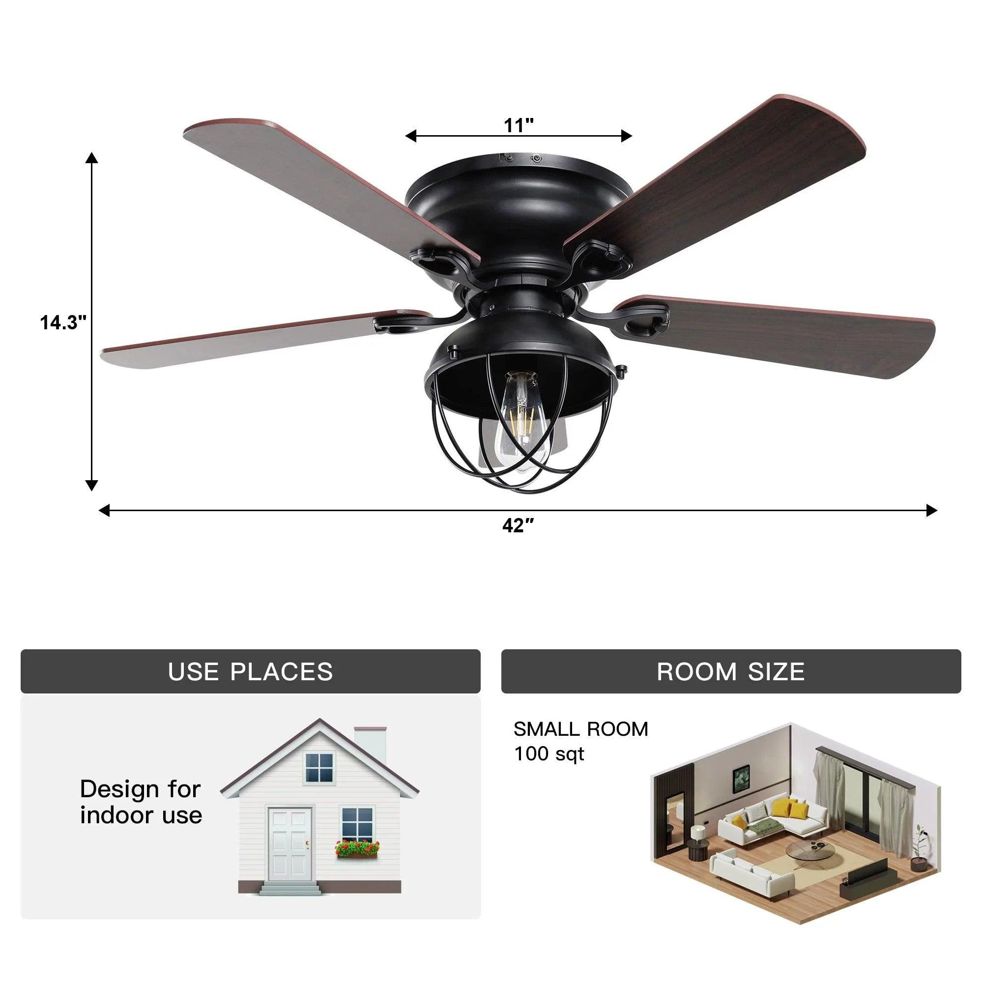 42" Traditional Flush Mount Ceiling Fan with LED Light & Remote Control | Reversible Quiet Motor