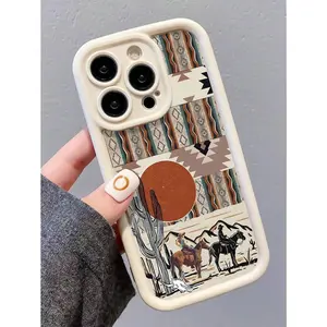 Desert Horse Pattern White Thick Anti-Fall Anti-Fingerprint Full Coverage Phone Case for iPhone 11 13 12 14 15 Pro Max Models