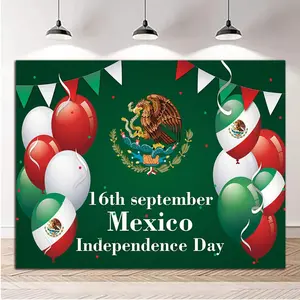 Mexican Independence Day Photography Backdrop, September 16th Holiday Party Banner, Colorful Flags Balloons Background 180x110 Cm, Polyester Fiber