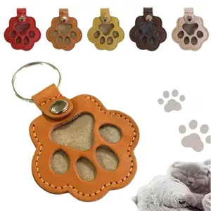 3 Pcs Cat and dog hair keychain creative pet cat and dogdecoration for pet owners to collect and commemorate -portable PU Leather tag for DIY Cat/Dog paw print & hairstorage
