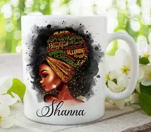 Personalised Black Woman Coffee Mug, Black Queen Affirmation Birthday Mug Gift, African Woman, Girl Magic Coffee