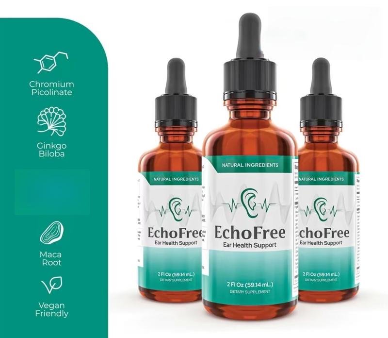EchoFree-100%Natural-20-in-1 Liquid Formulafor Ear Welness-With Chromium Picolinate, Ginkgo Biloba&GABA-Sugar-Free, Vegan, Non.GMO-Daily Support for Quiet Focus & Clarity-2Droppers/Day