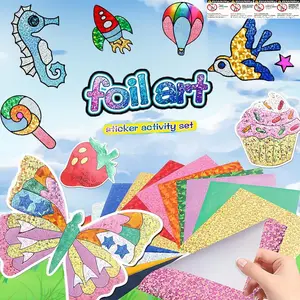 Foil Art Kit for Kids, Foil Fun Crafts Arts & Crafts Supplies, Mess-Free Coloring DIY Creative Activity for Birthday, Christmas and Any Occasion, Includes Adhesive Pads and Holographic Aluminum Foils Crafting Kit