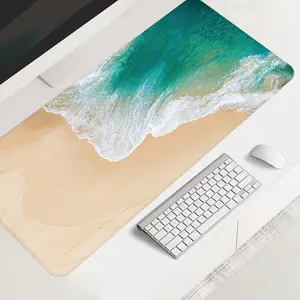 Aerial Ocean Wave Large-Sized Gaming Mouse Pad, Beach Vacation Desktop Protection Pad, Anti-Slip Rubber Lock Edge High-Definition Printing, Suitable For Computers, Laptops, Offices, Homes, Schools, Great Gift For Family And Friends