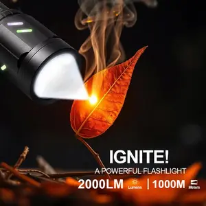 Strong Lighting Safety Ignition Outdoor Flashlight, 5000mAH Rechargeable Alloy Flashlight, 2000LM Powerful Zoom Torch, Outdoor Camping, Mountaineering, Fishing, Patrol Emergency Lighting Flashlights