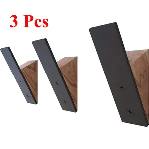 3 Pcs Wall Coat Hook Rack - Black Walnut Wood Black Metal Decorative Hat Hooks for Hanging Coats - Hat Hangers for Wall