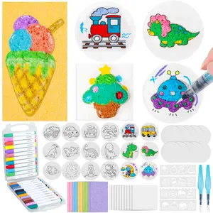 3D Magic Foam Art Kit – 74Pcs Include 48 Texture Sheets + 24 Paint Markers + 2 Water Brushes | DIY 3D Effect Craft Set for Kids, Creative Toy