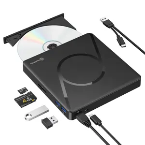 PHIXERO External DVD Drive for Laptop, USB 3.0 Type-C CD/DVD +/-RW ROM Burner DVD Player with 2 USB A Ports and SD/TF Card Slot for Laptop or Desktop PC Windows XP/7/8/10, MacBook, Linux