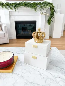 White and Gold Velvet Decorative Boxes (Set of 3)