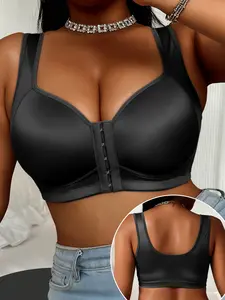 2PCS Plus Size Front Closure Bra, Full Coverage Supportive Wireless Lift Bra, Comfortable Everyday T-Shirt Bra