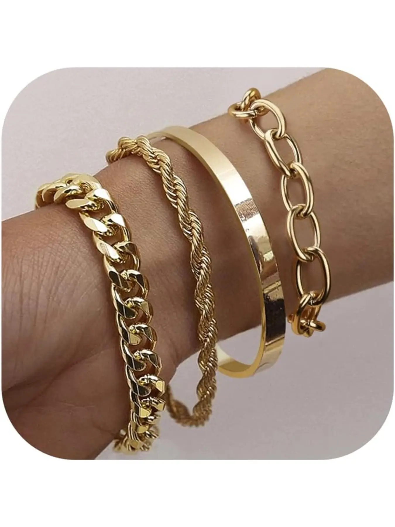 Chunky Gold Silver Bracelets for Women Waterproof, Women's Gold Bracelet Set Stack Non Tarnish Chunky Link Bracelets Pack Thick Layered Cable Chain Paperclip Snake Bracelet Boho Style Bangles Stackable Bracelets