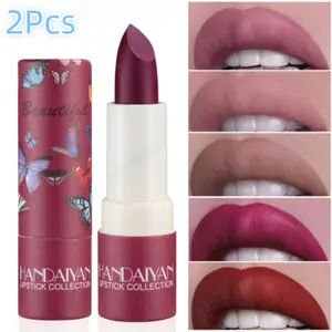 2Pcs Matte Nude Lipstick 8-Colors Silky Velvet Lip Gloss Nude Lip Stain Paper Tube Lipsticks Non-Stick Cup, Waterproof Long Lasting Matte Lipstick for Women Daily Professional Lip Makeup Clear Cosmetic Glossy