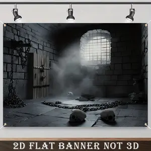 2D Flat Banner, 1pc Medieval Dark Brick Tapestry Backdrop, 2D Flat Printing Polyester Wall Hanging, Halloween Decor, for Room & Holiday Celebrations, No Electricity Needed, Medieval Wall Art