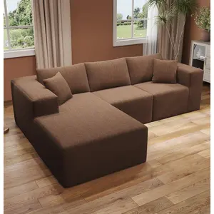 Sectional Couches for Living Room,4 Seat Modular Sectional Sofa with Chaise Lounge,Boneless Cloud Couch,Upholstered Couch for Apartment,Deep Seat,with Waist Pillows,No Assembly Required (Coffee)