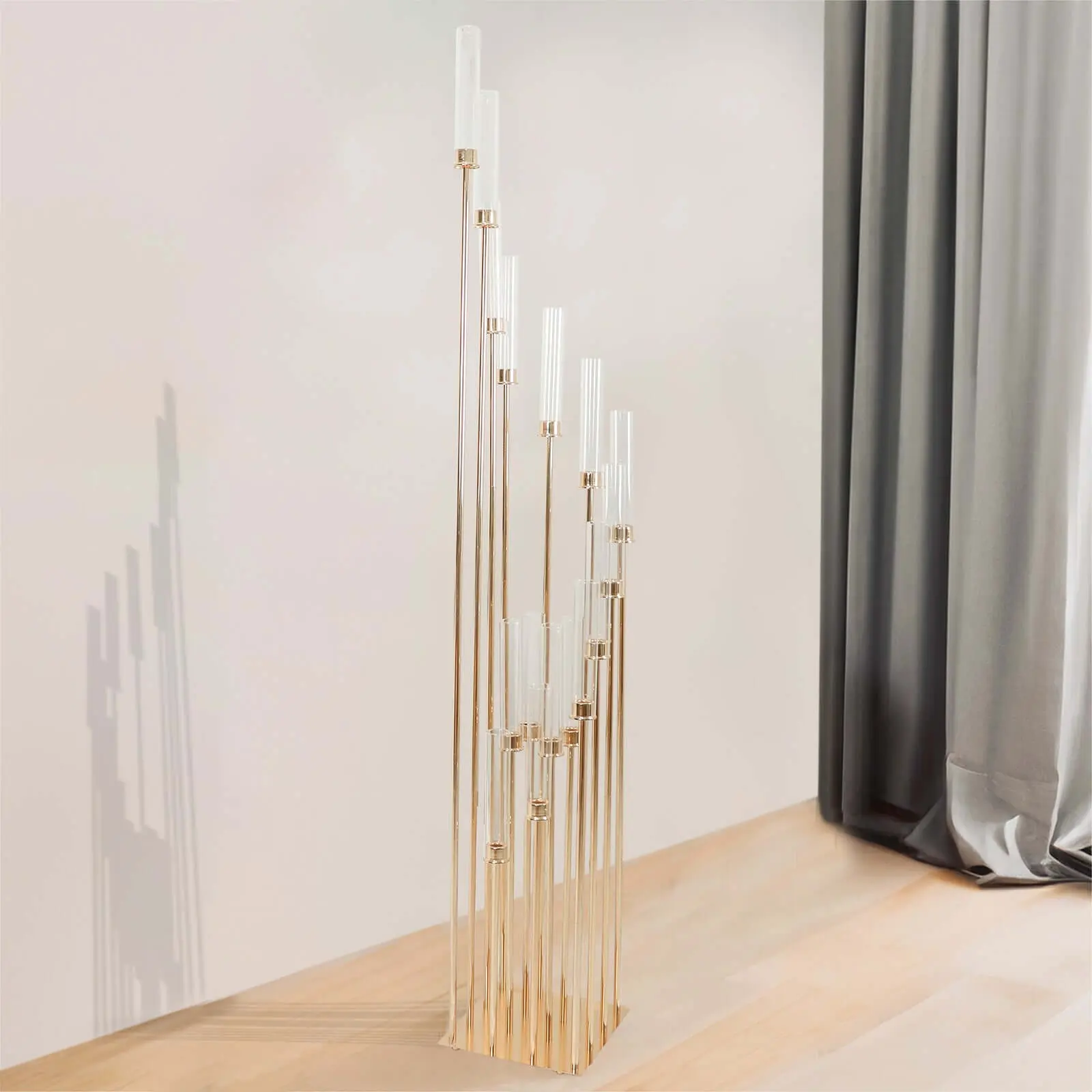 16-Arm Cluster Taper Candle Holder Gold with Clear Glass Shades - Stunning Large Candle Display for Venues 78"