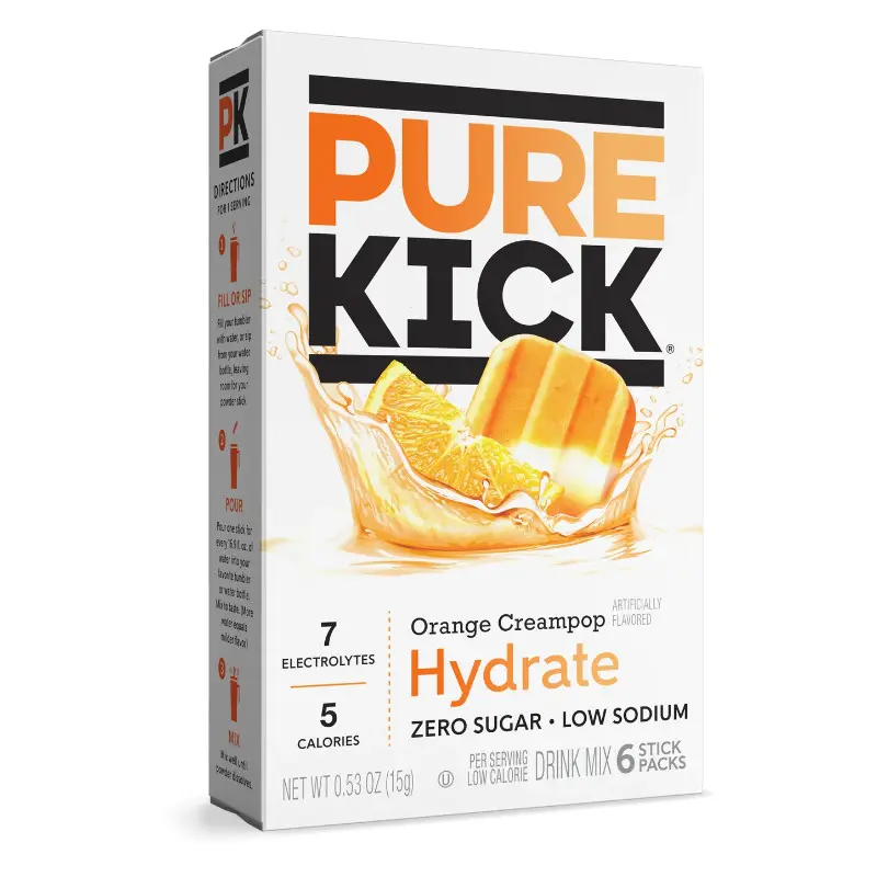 12x Pure Kick Hyrdate Orange Creampop Drink Mix Thirst Quencher Refreshment Beverage 6ct