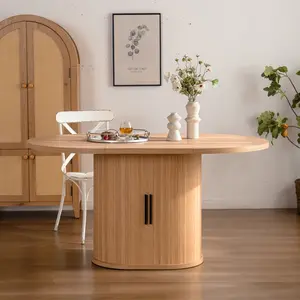 59 Inch Oval Dining Table for 4-6 Oval Table Kitchen Modern Oval Dining Room Table with 2-Layer Storage Shelf and Wood Slide Door Oval Kitchen Tables for Dining Room